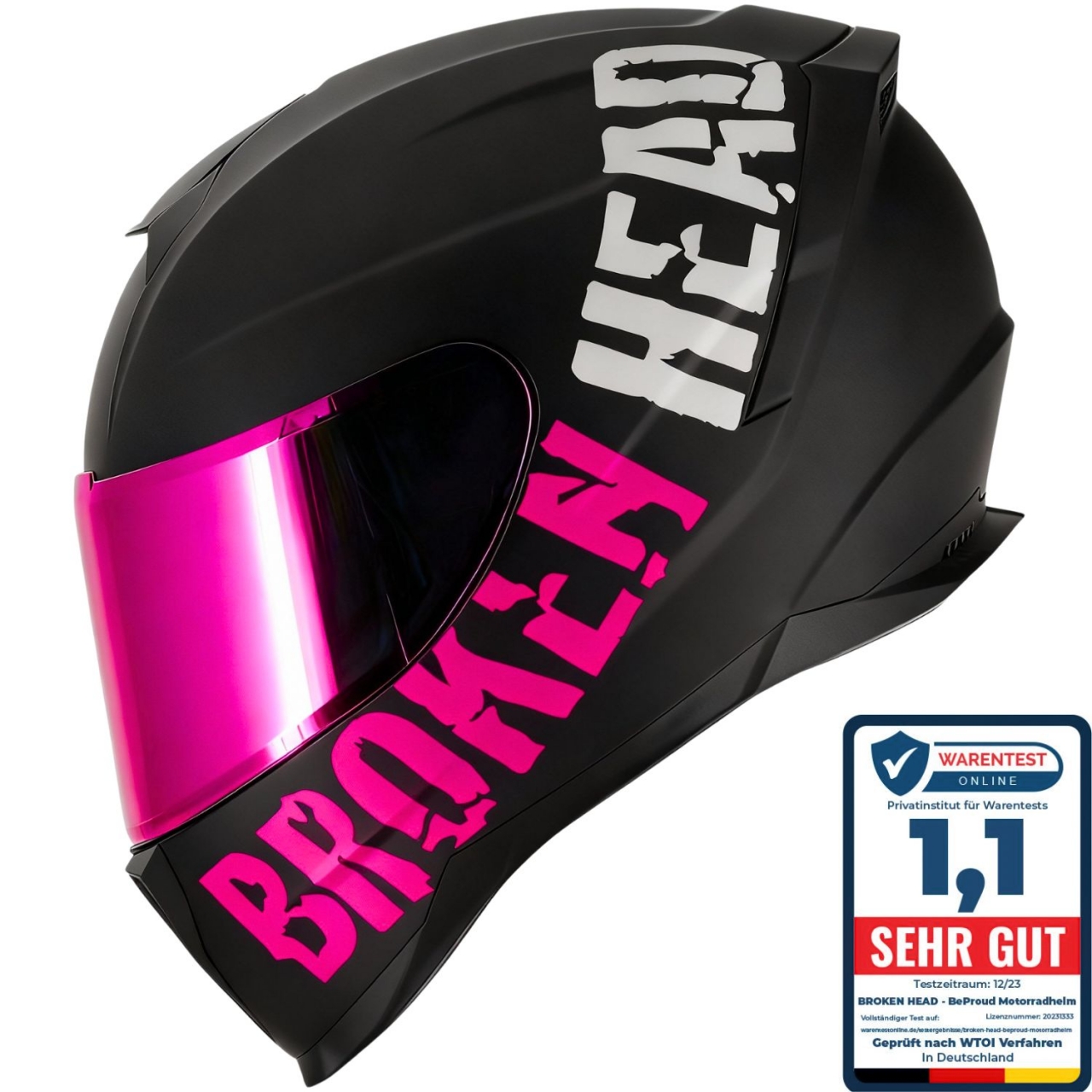 Broken Head BeProud Sport Pink Set Motorradhelm + Pink Verspiegeltes Visier |...