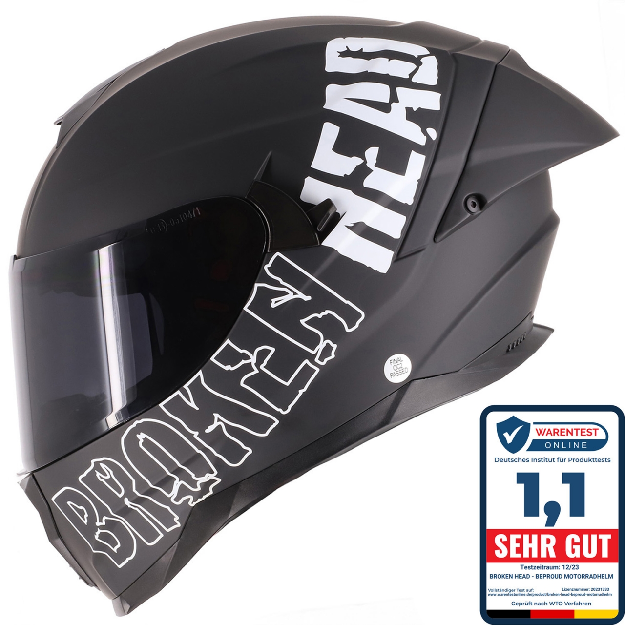 Broken Head Integralhelm BeProud Pro Sport Black Edition Sonnenblende + Schwa...