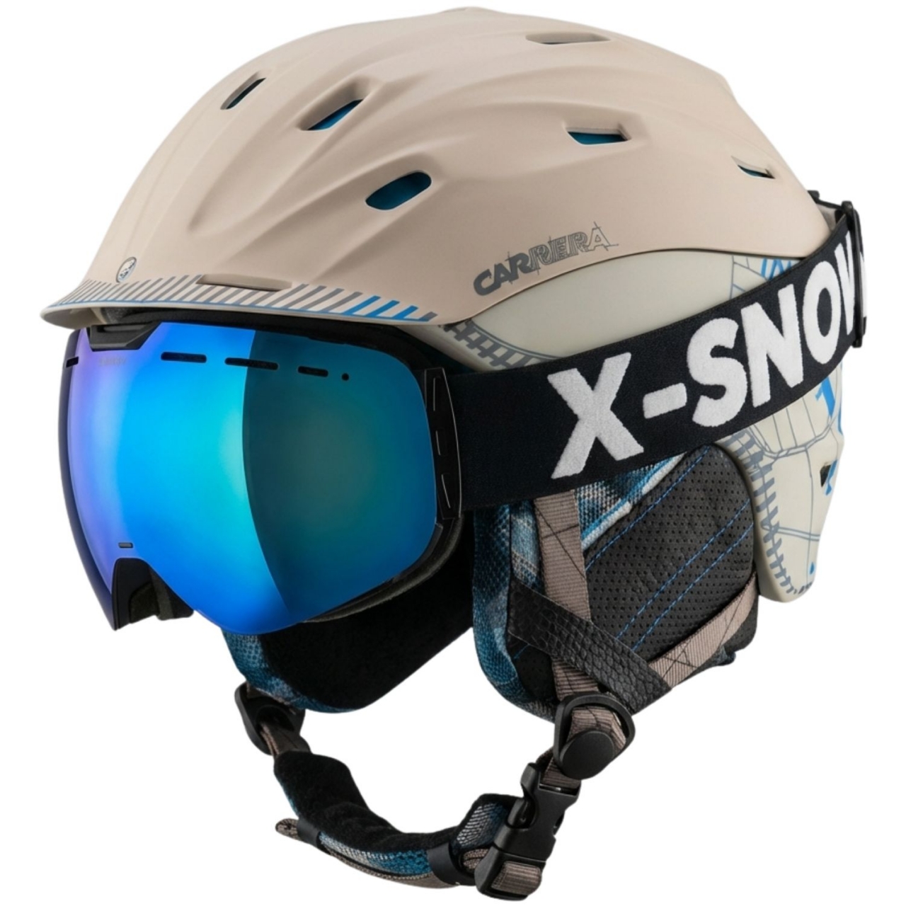 Carrera Skihelm Makani Sand Matte + Skibrille X-Snow Mit Magnetglästern (Rest...