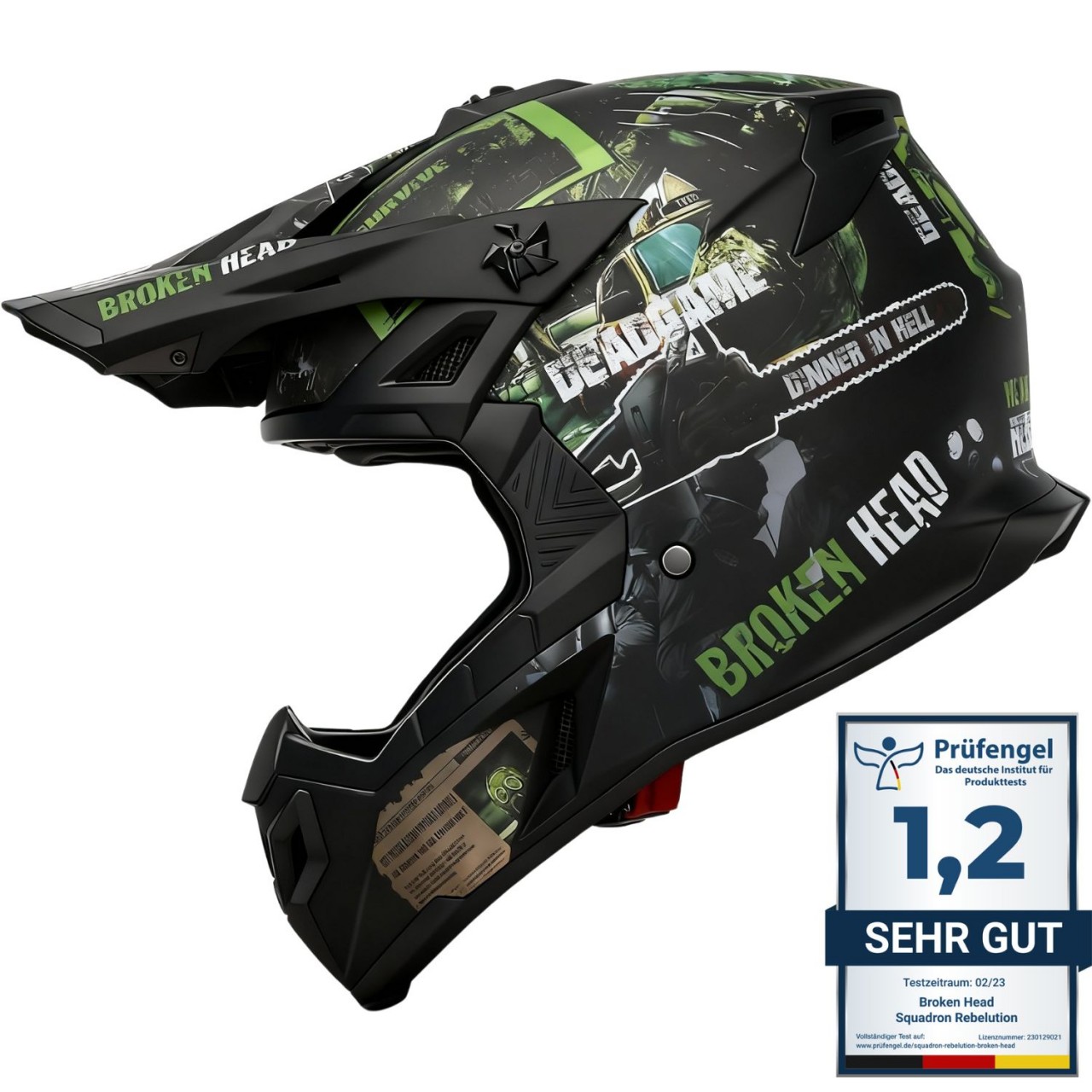Broken Head Supermoto & Motocross-Helm Resolution Grün