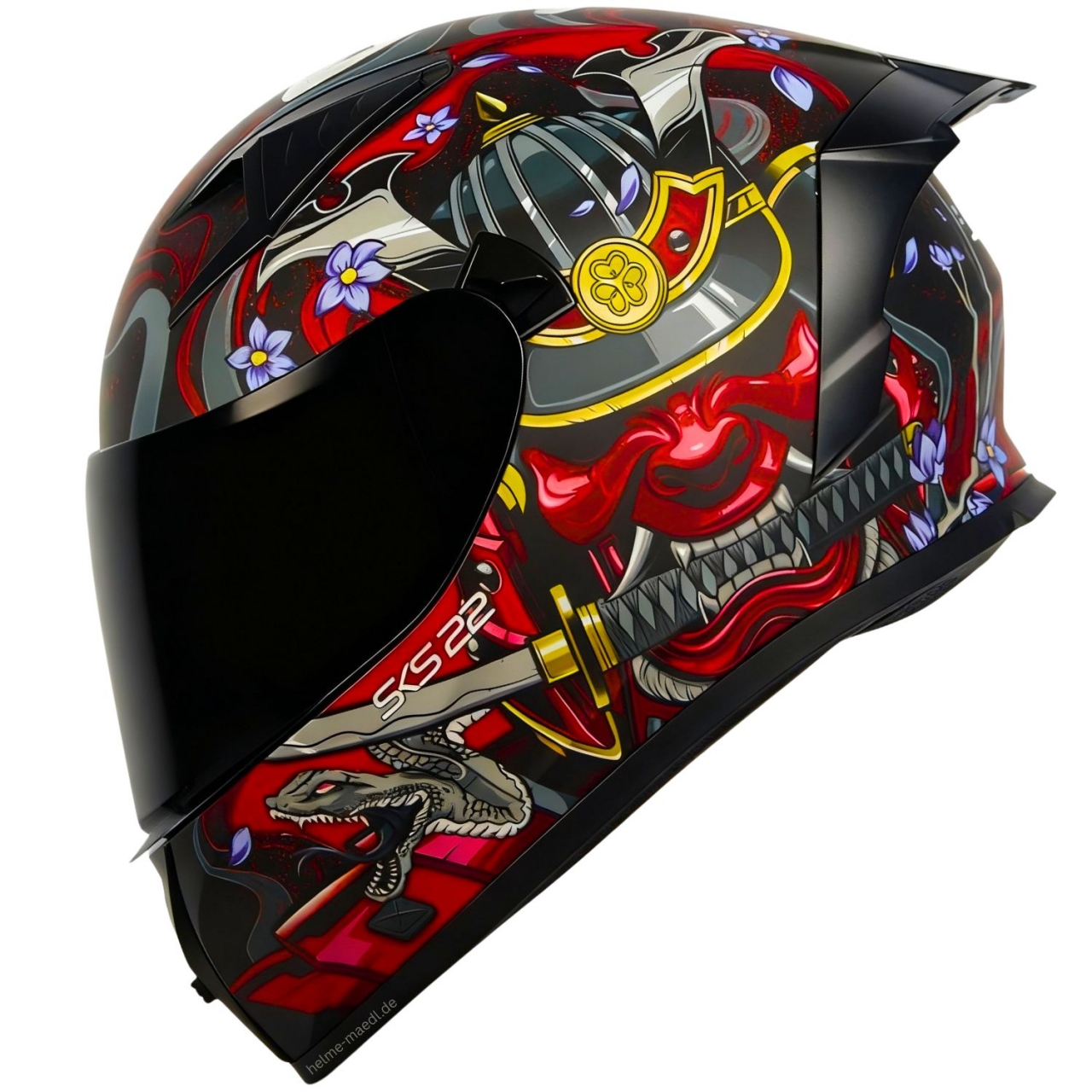Motorradhelm Sting SKS 22 Samurai Rot Sonnenblende + Schwarzes Visier