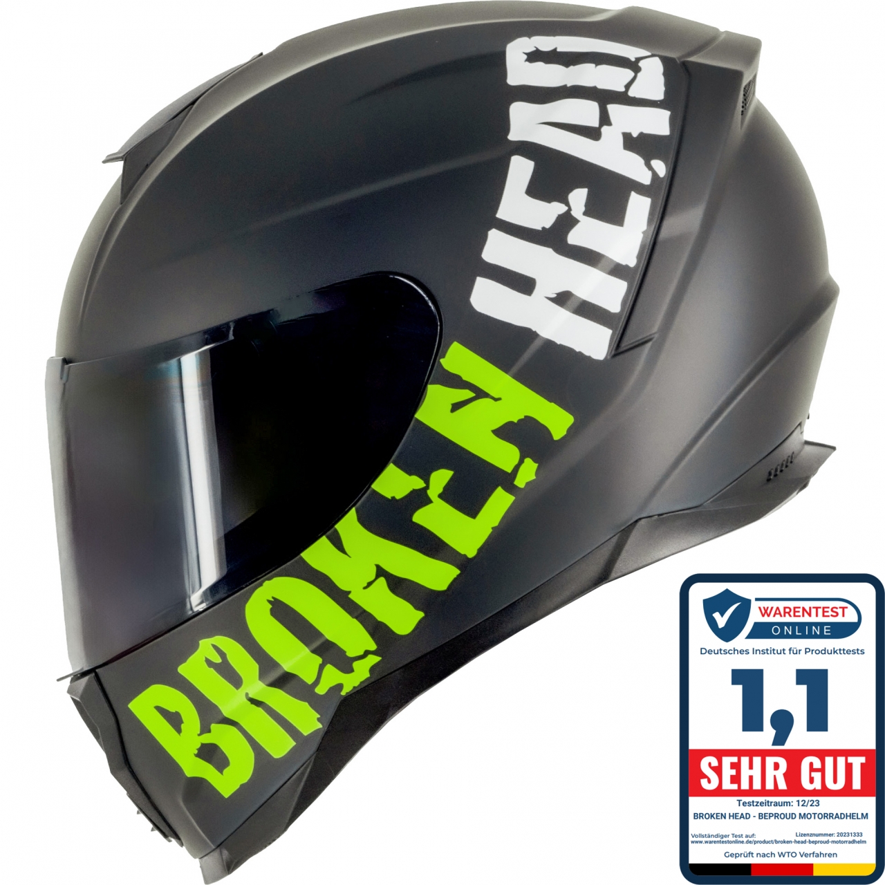 Broken Head BeProud Sport Grün Motorradhelm + Schwarzes Visier