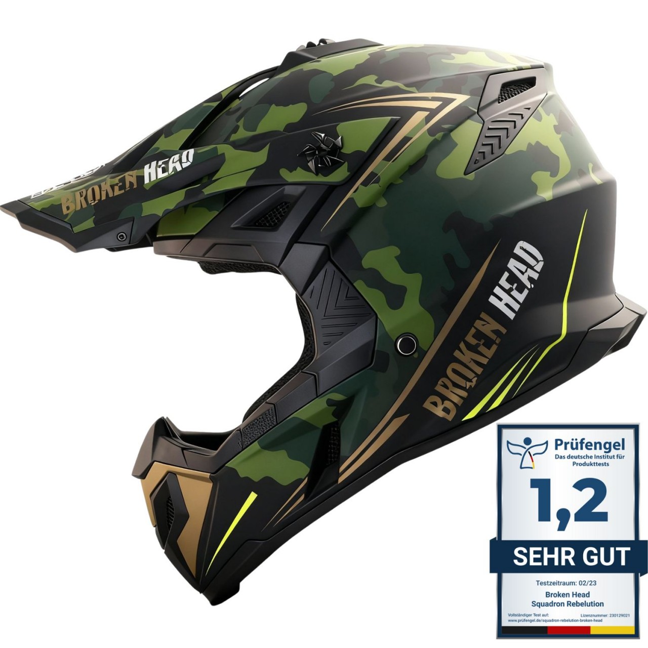 Broken Head Crosshelm Squadron Rebelution Camouflage Gold-Neon-Gelb