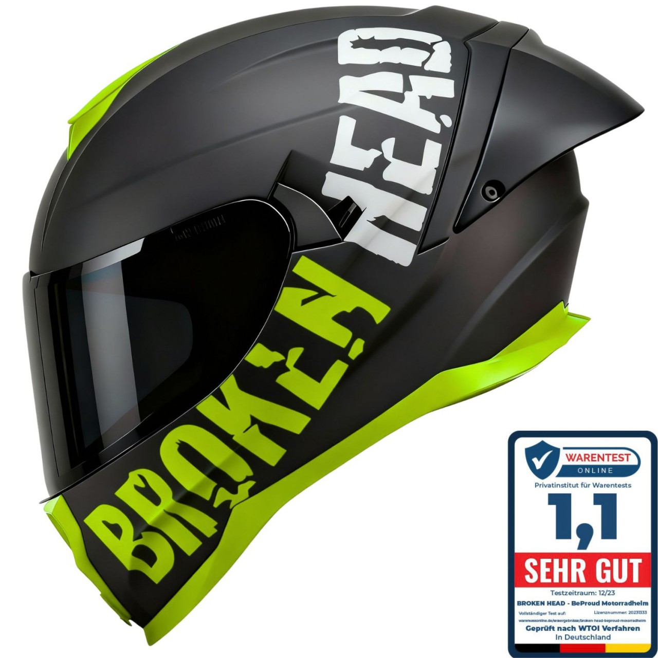 Broken Head Integralhelm BeProud Pro Sport Grün Sonnenblende + Schwarzes Visier