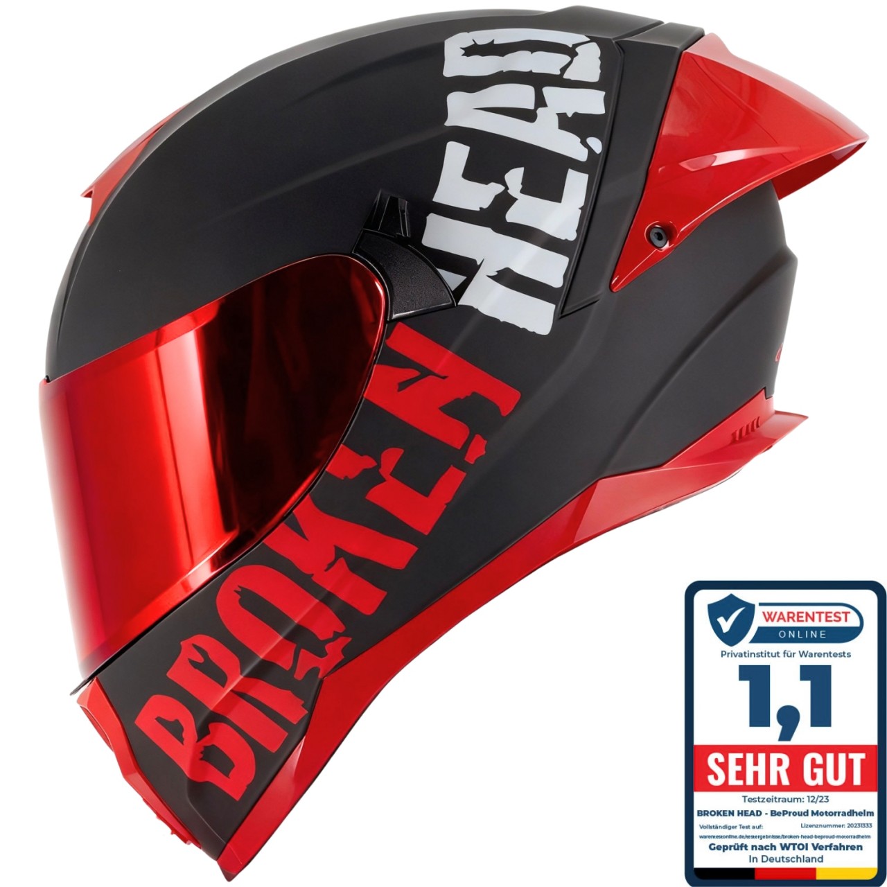 Broken Head Integralhelm BeProud Pro Sport Rot Sonnenblende + Verspiegeltes V...