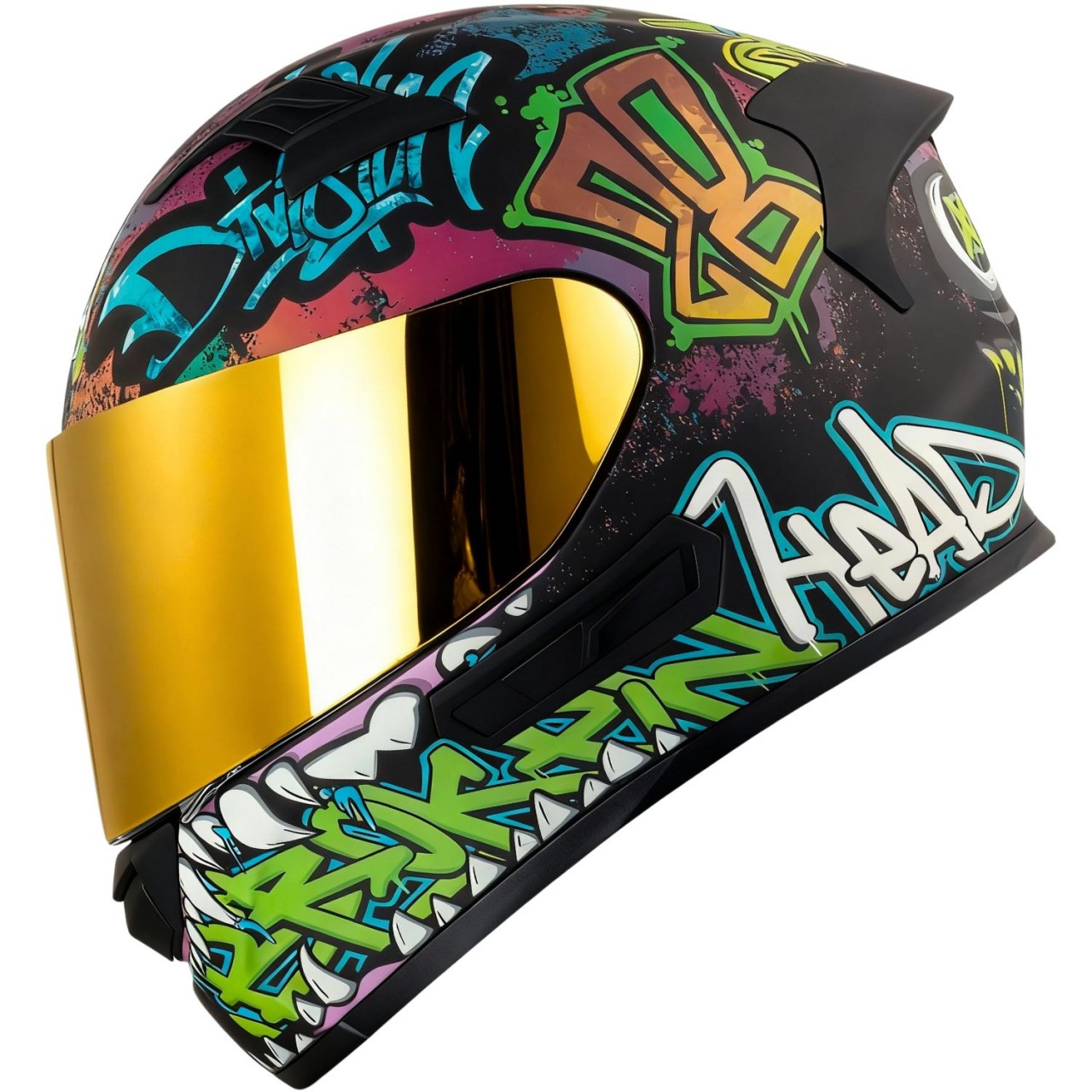 Broken Head Integralhelm InYourFace Schwarz + Gold Verspiegeltes Visier (S, L)