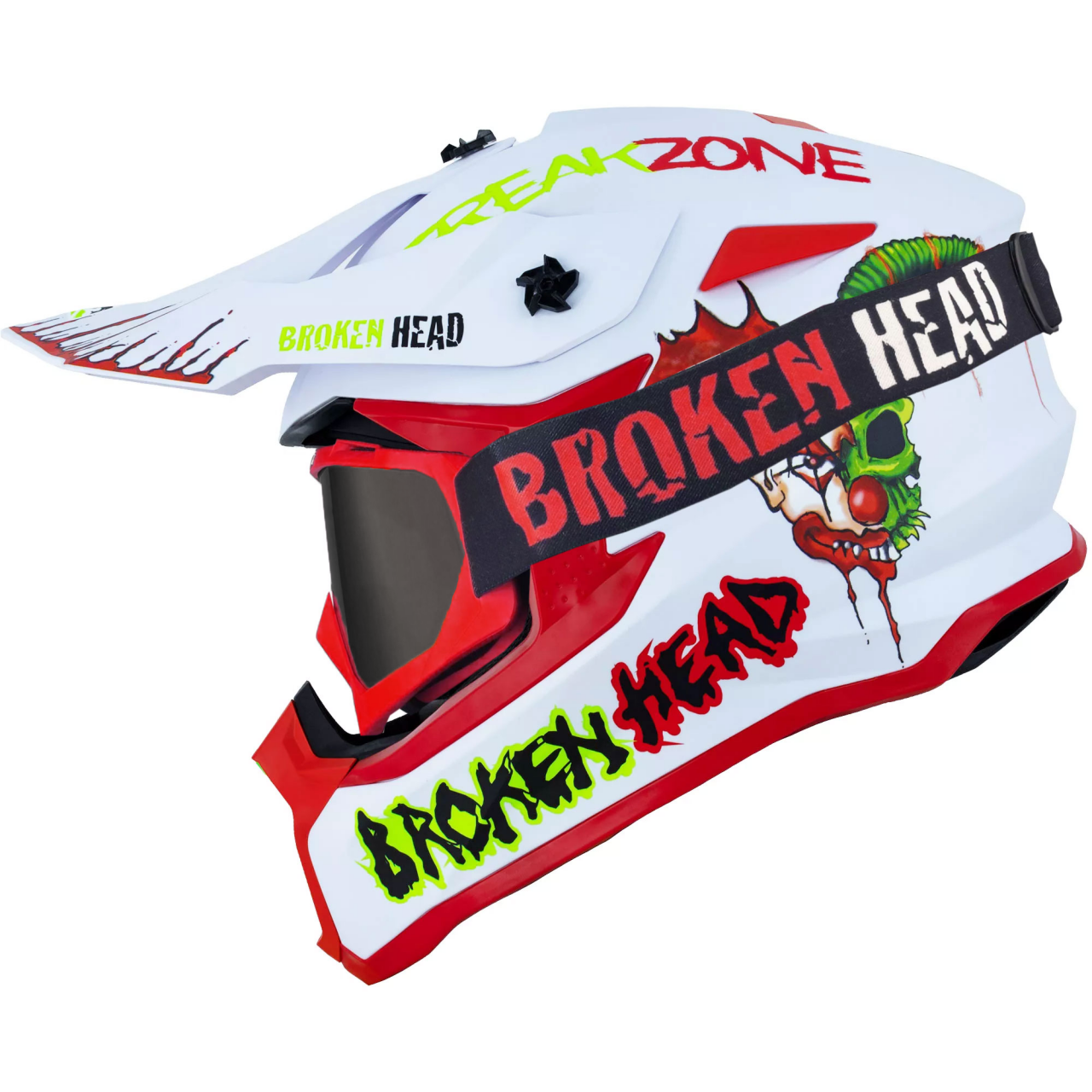 Broken Head Crosshelm FreakZone Weiss-Rot-Grün + MX-2 Brille