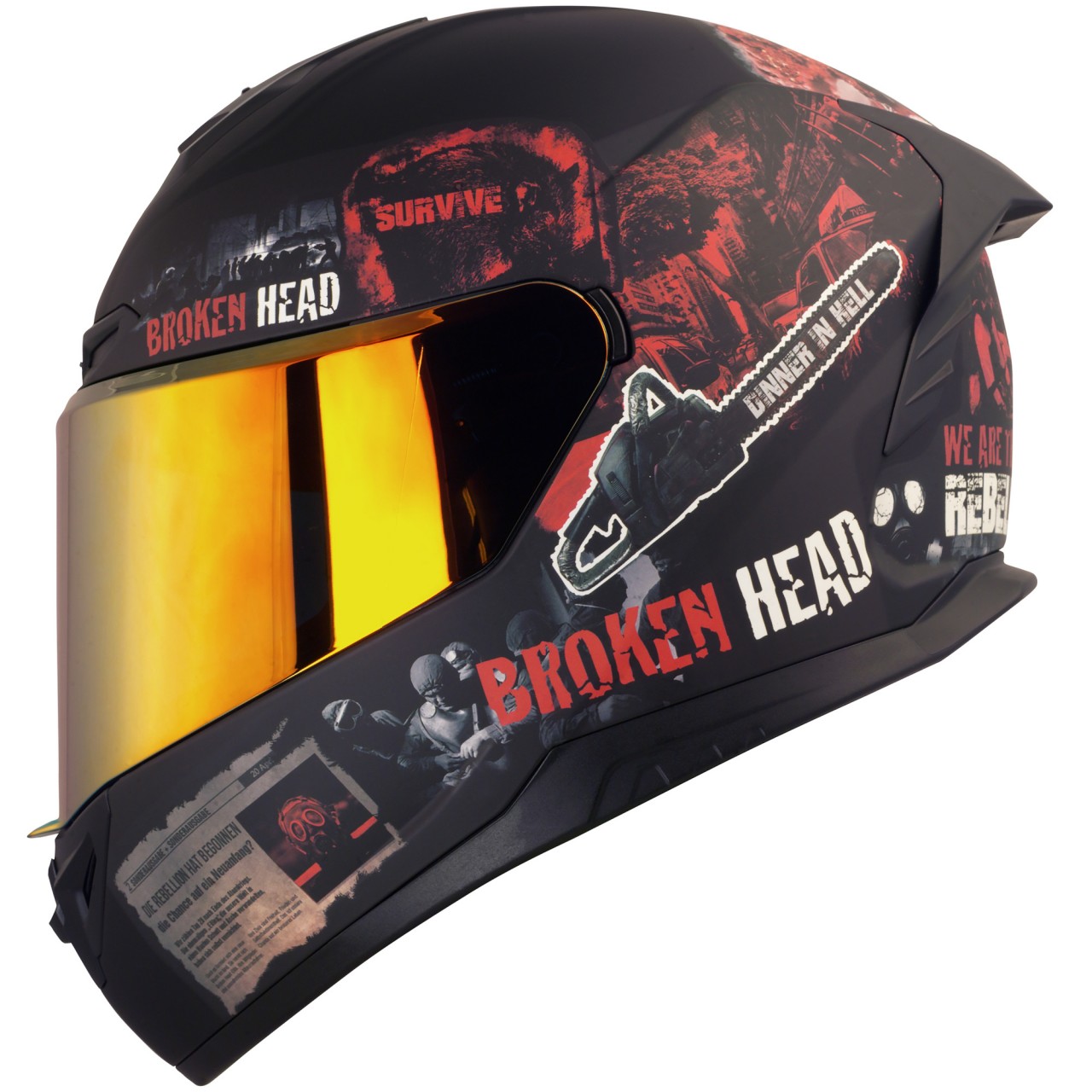 Broken Head Integralhelm Resolution Rot Set + Rot-Verspiegeltes Visier