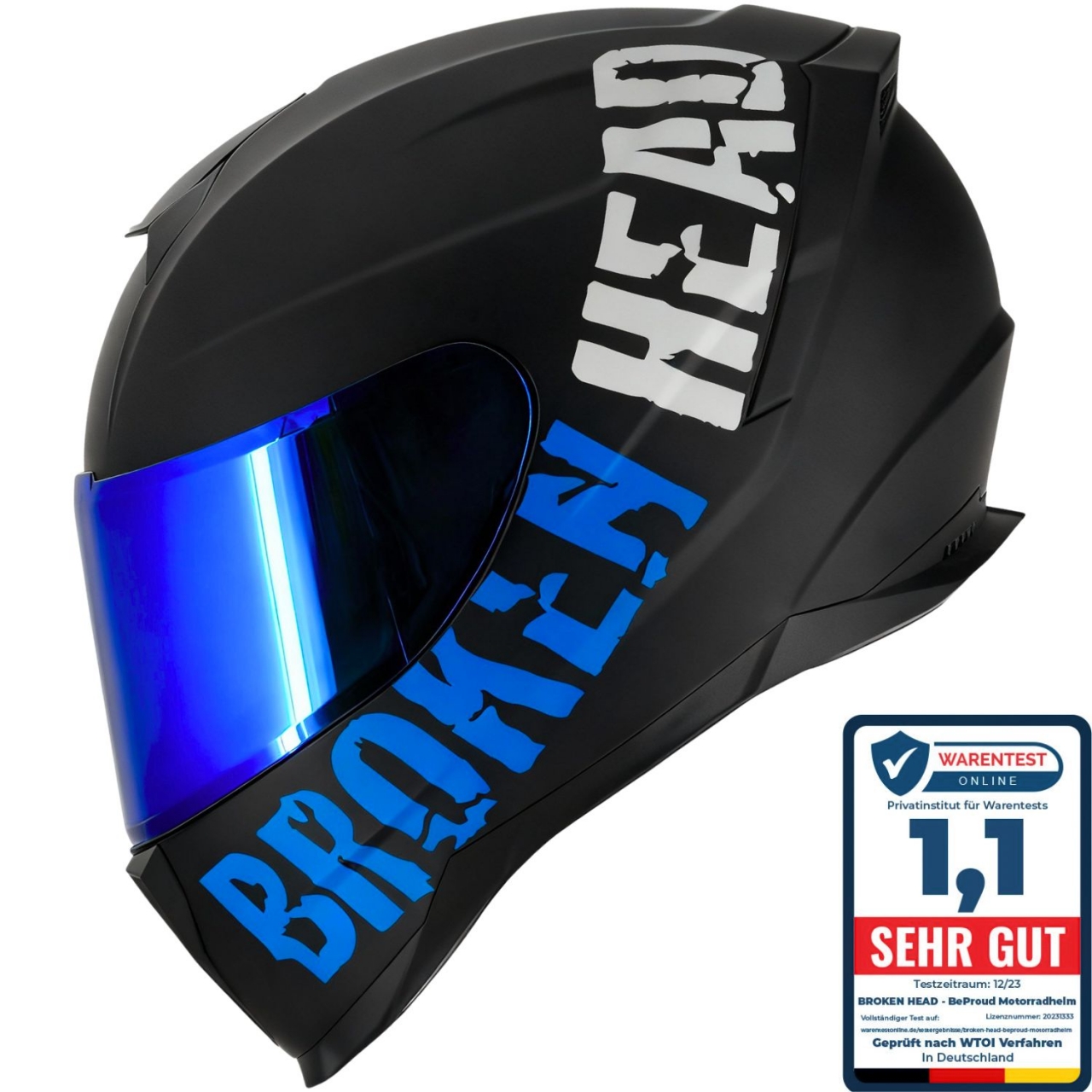 Broken Head Integralhelm BeProud Sport Blau + Verspiegeltes Visier