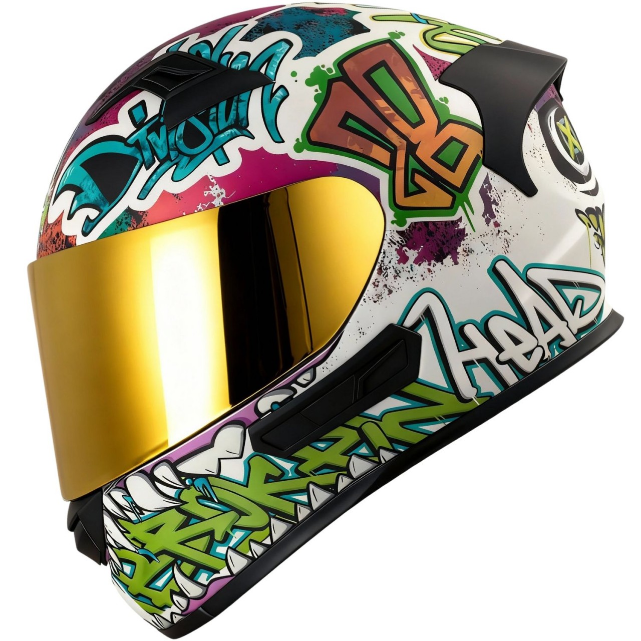 Broken Head Integralhelm InYourFace Weiss Matt + Gold Verspiegeltes Visier