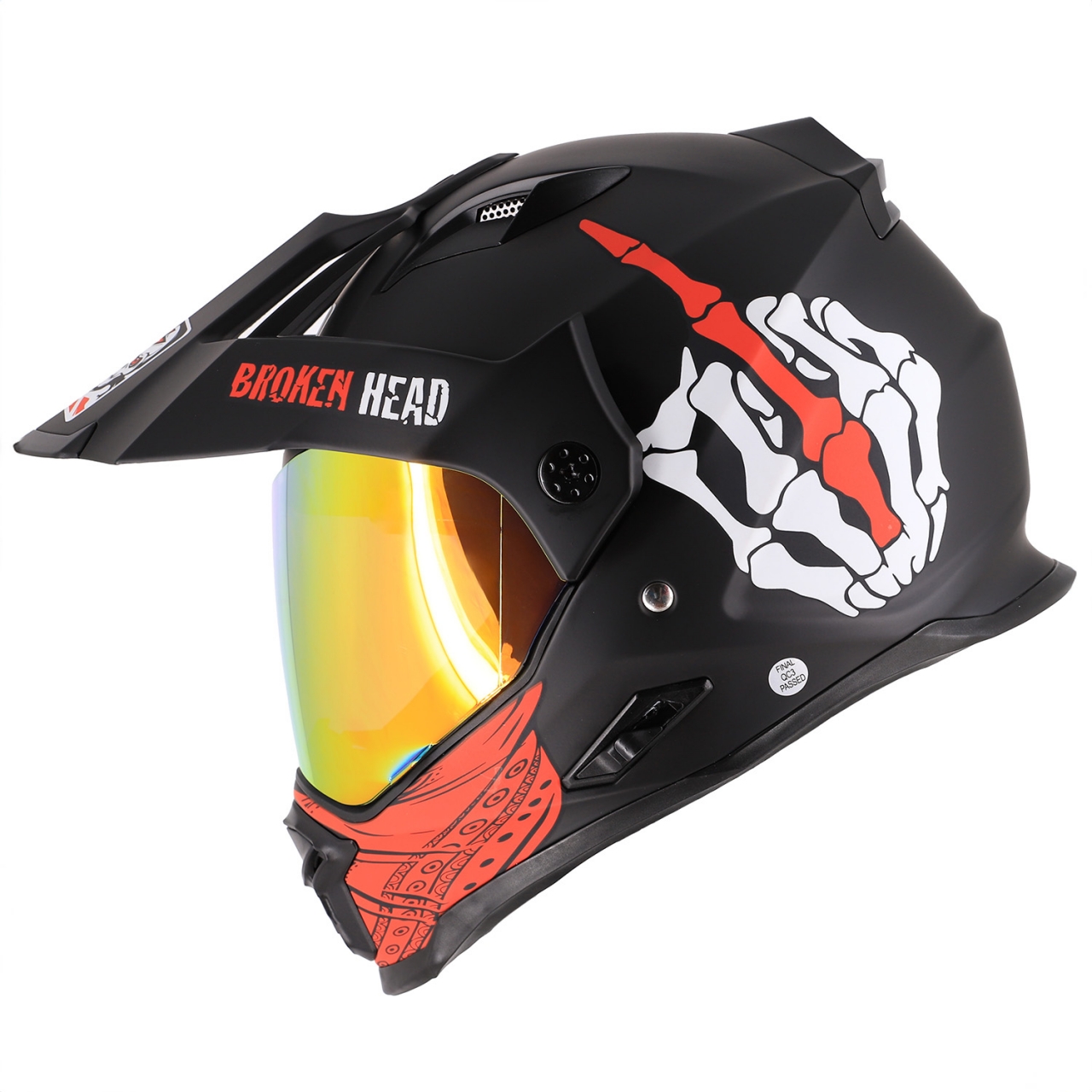 Broken Head Endurohelm Street Rebel Rot + Rot Verspiegeltem Visier
