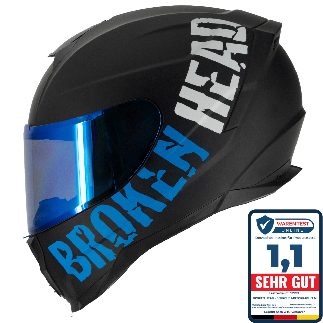 Broken Head Integralhelm BeProud Sport Blau + Verspiegeltes Visier