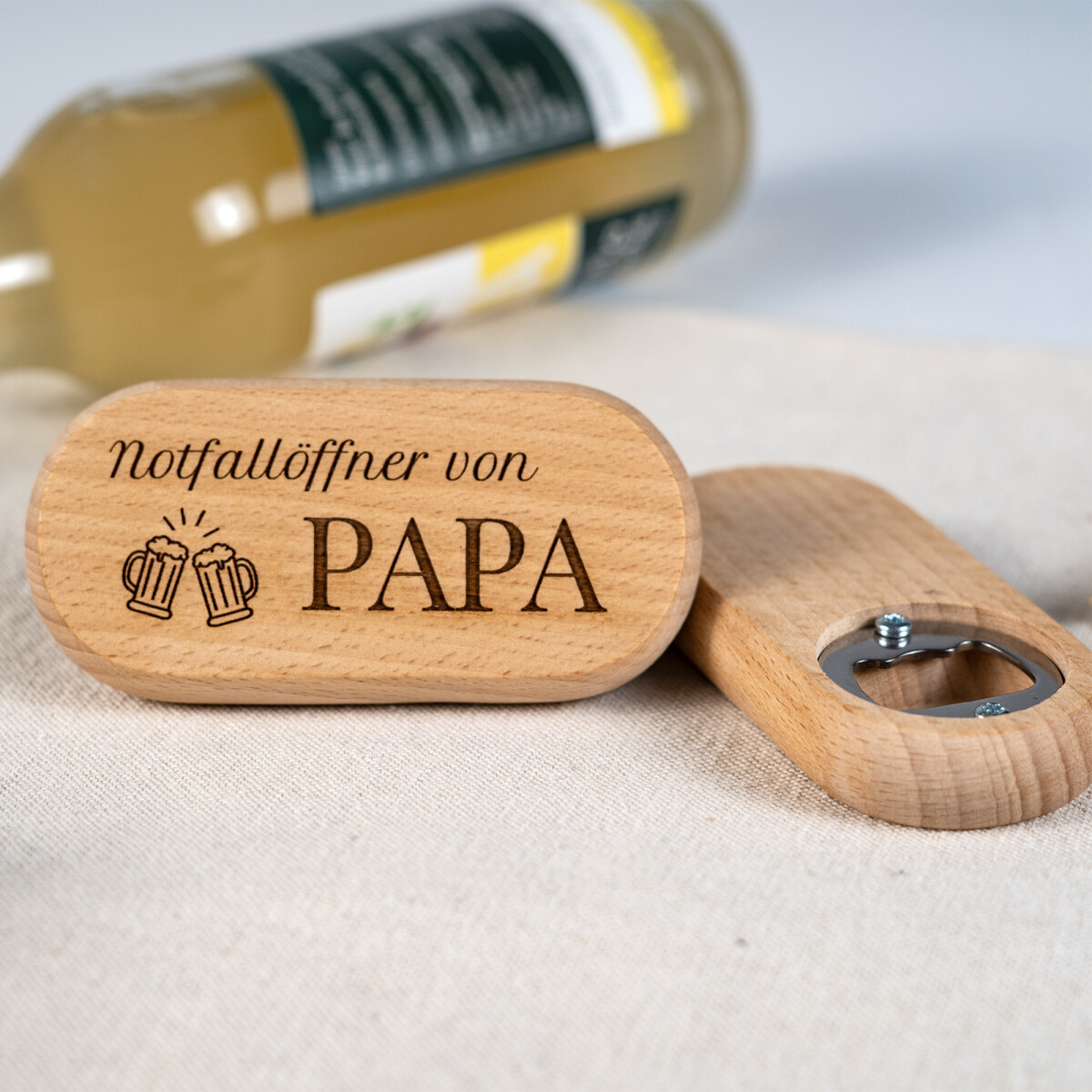 Flaschenöffner oval Buchenholz 'Notfallöffner'