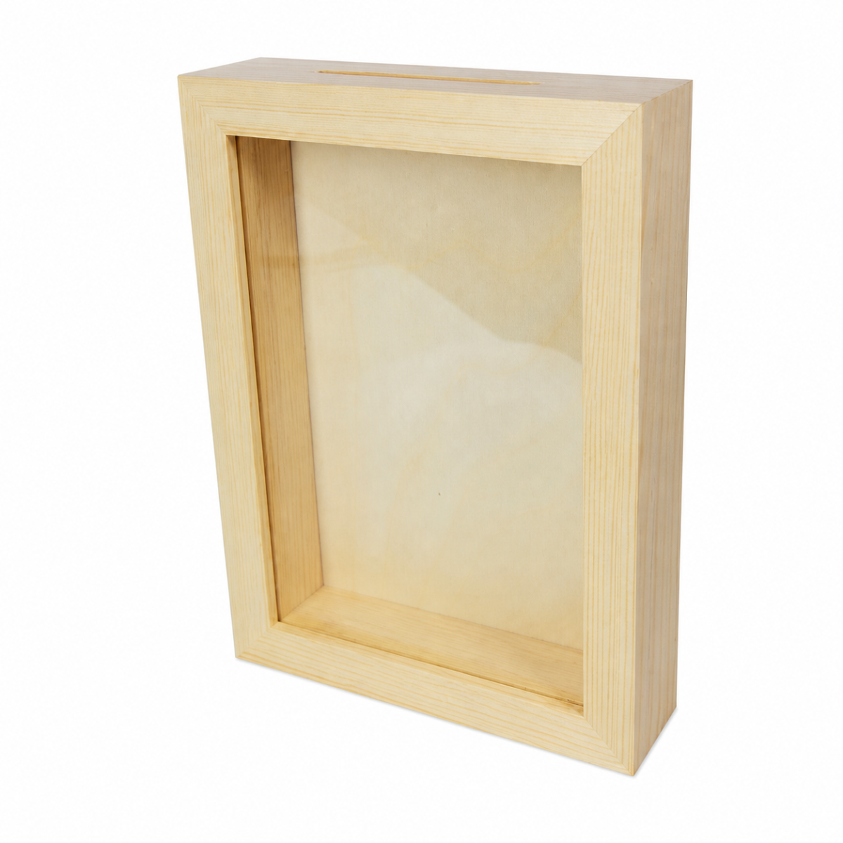 Spardose Bilderrahmen Kiefernholz mit Glasfront 21 x 16 cm