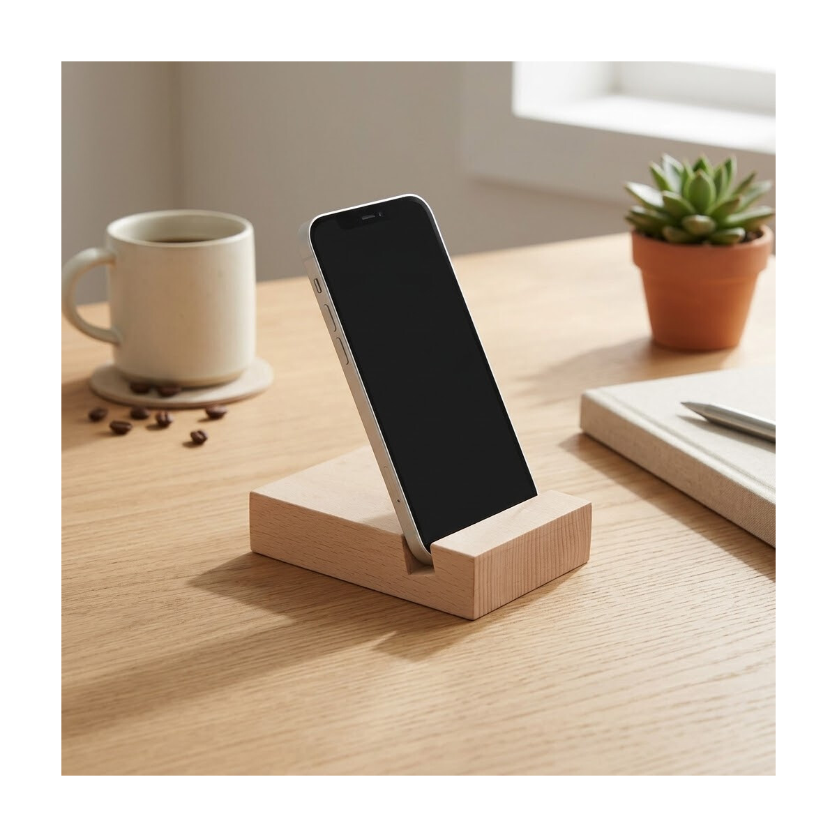 Handy Halterung Mobiltelefon Ständer Holz 10 x 7,7 cm