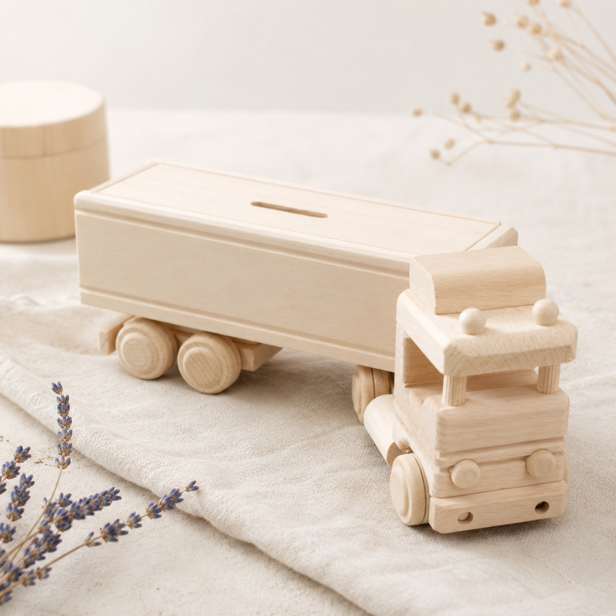LKW Spardose aus Holz – nachhaltige Sparbüchse 31 x 6 x 11 cm