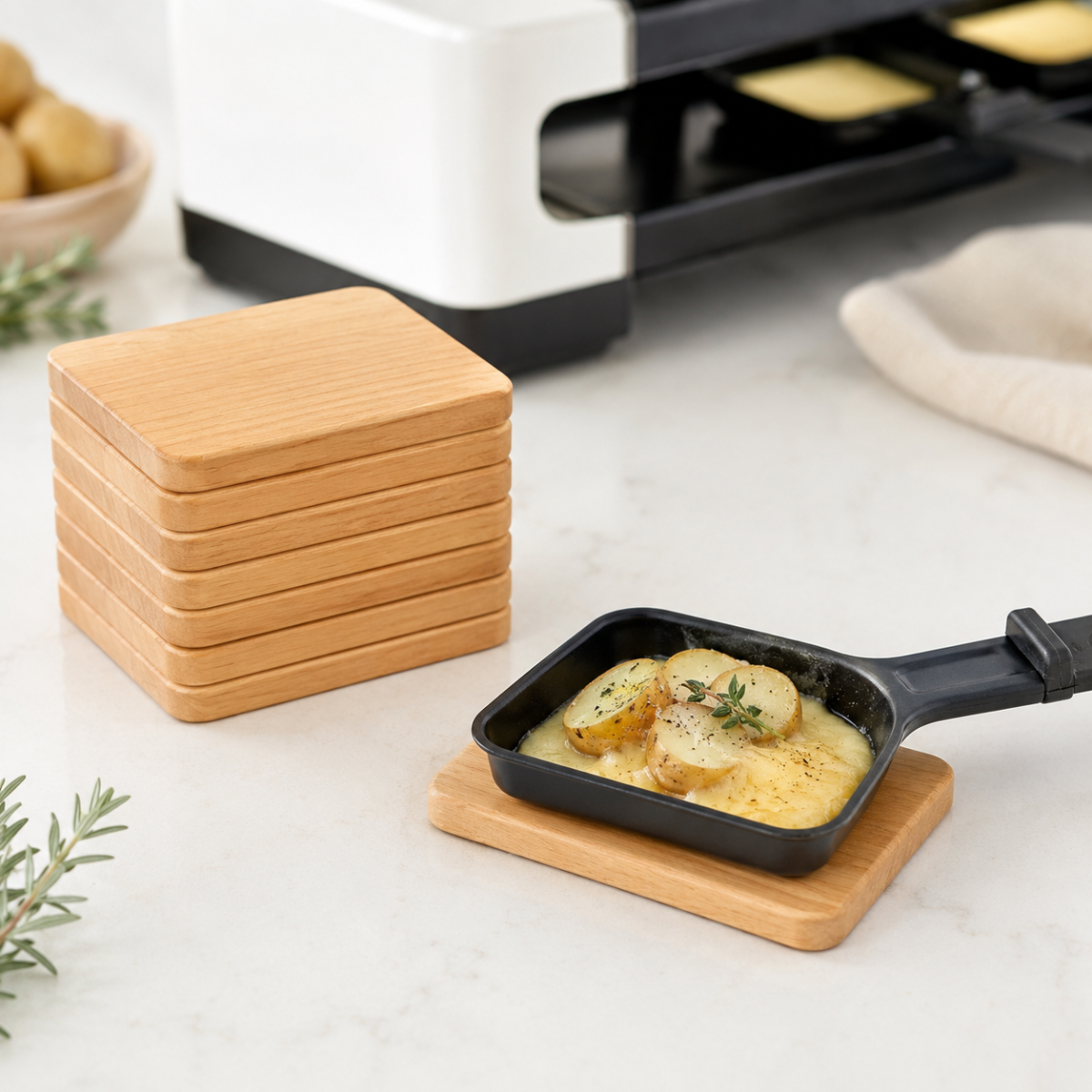 10 Stück im Set Kirschholz Untersetzer für Raclette & Gläser 10 x 8 cm