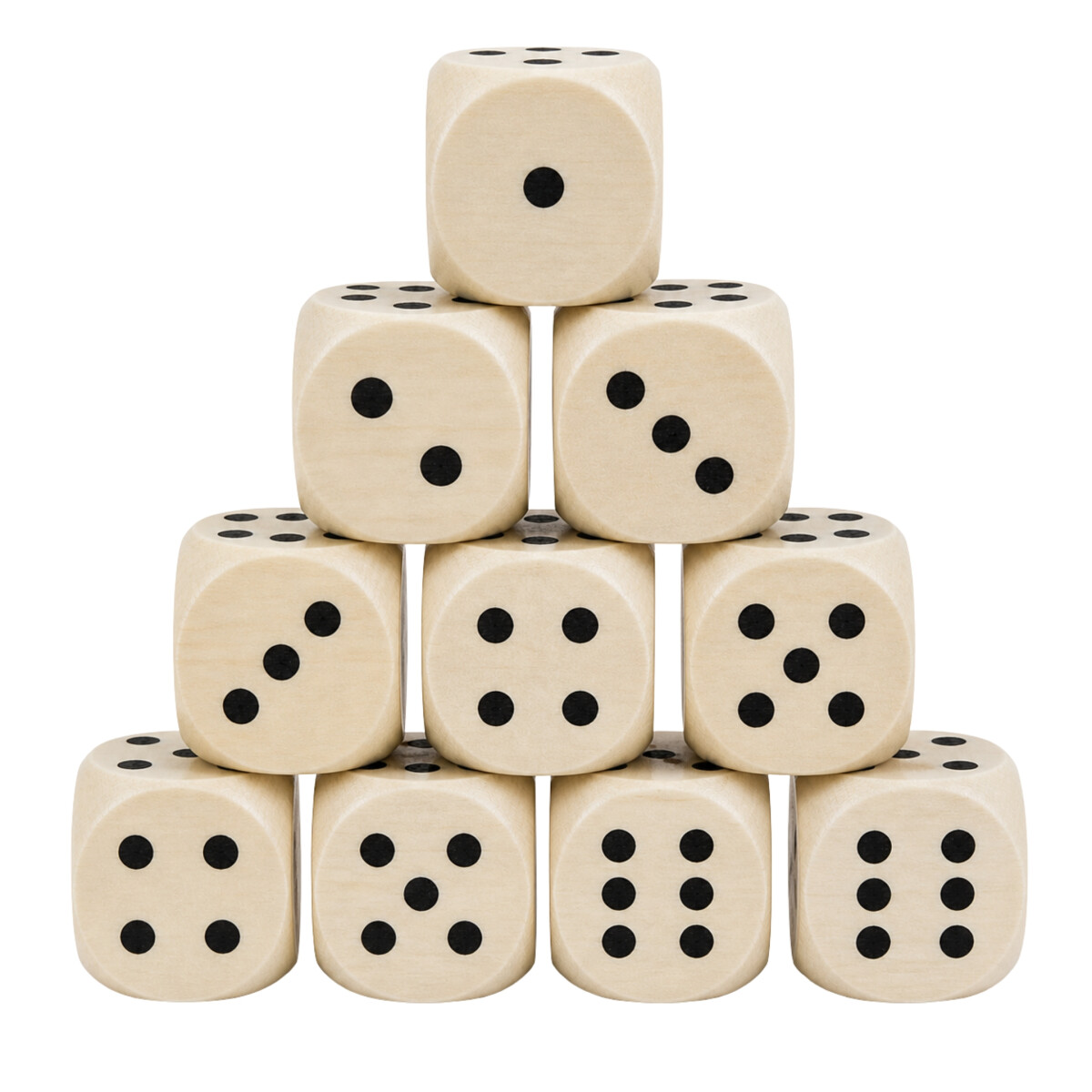 10 Stück im Set, Holzwürfel mit Augenzahlen aus Hainbuche 3 x 3 x 3 cm
