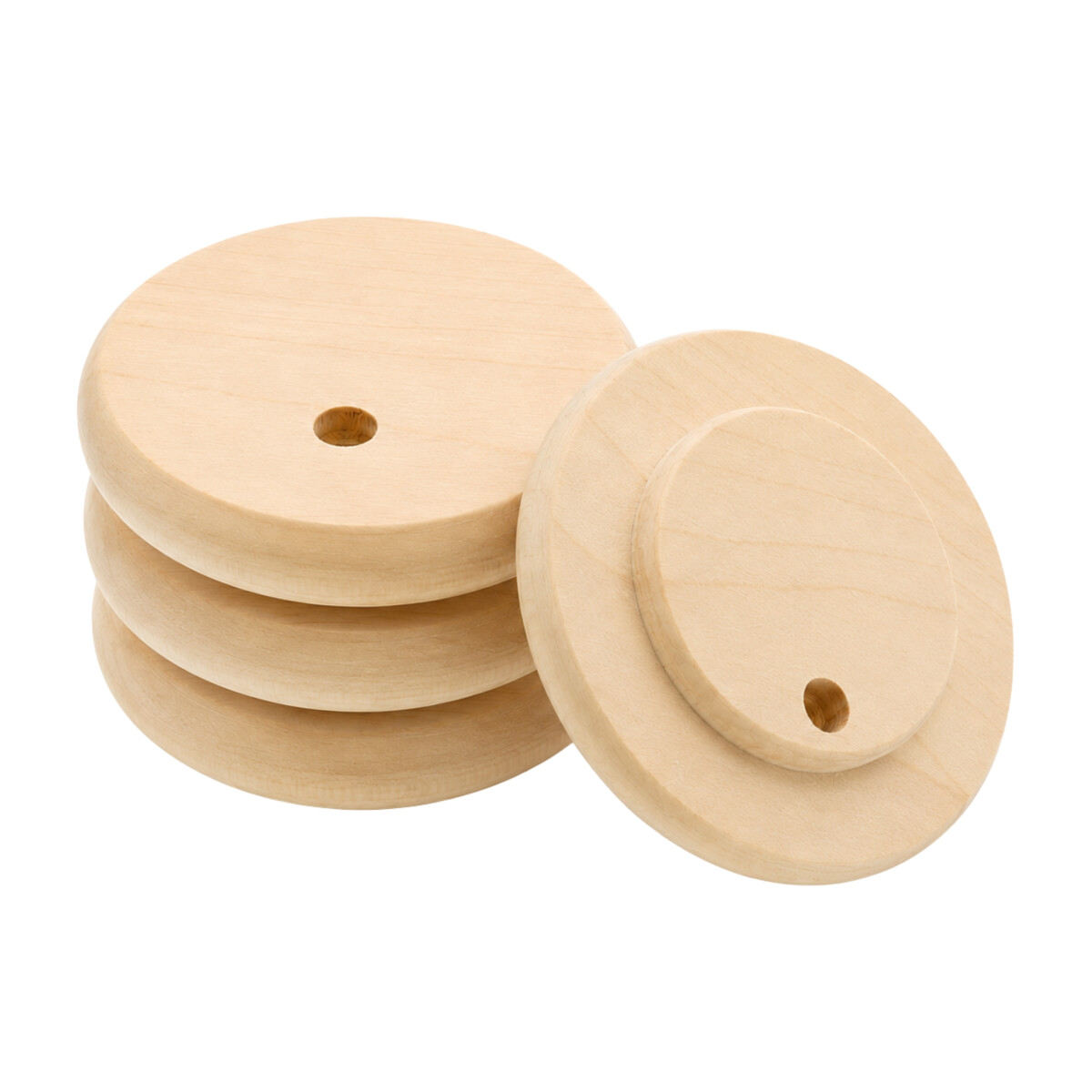 4 Stück im Set, Wespenschutzdeckel für Gläser Ø 6,6-10 cm Ahornholz mit Strohhalm-Loch