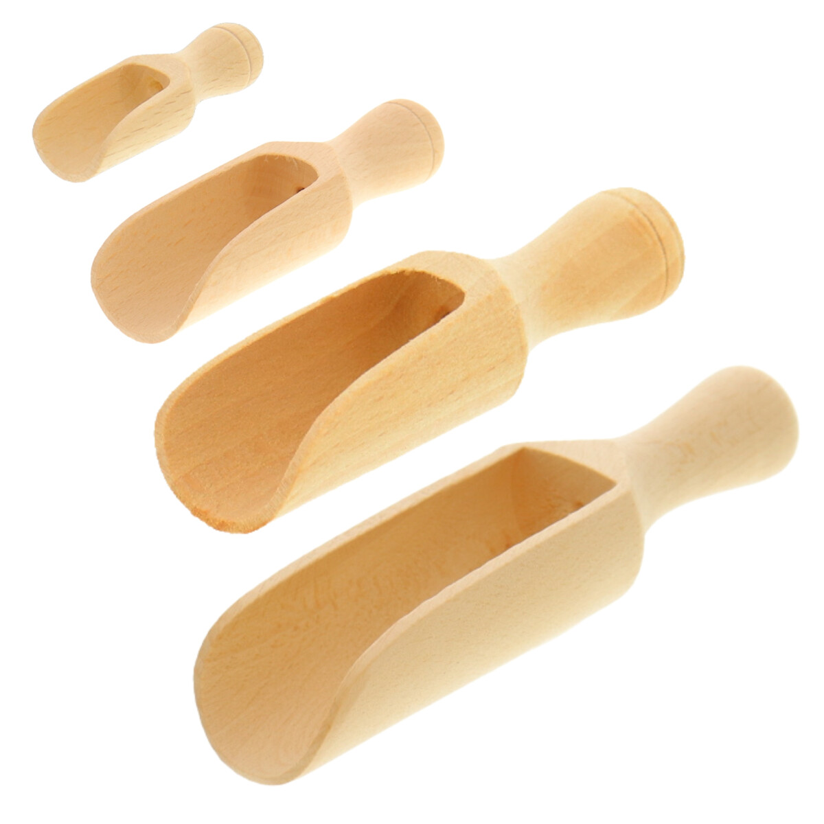 4-teiliges Holzschaufel-Set aus Buche (5,2 - 14 cm)