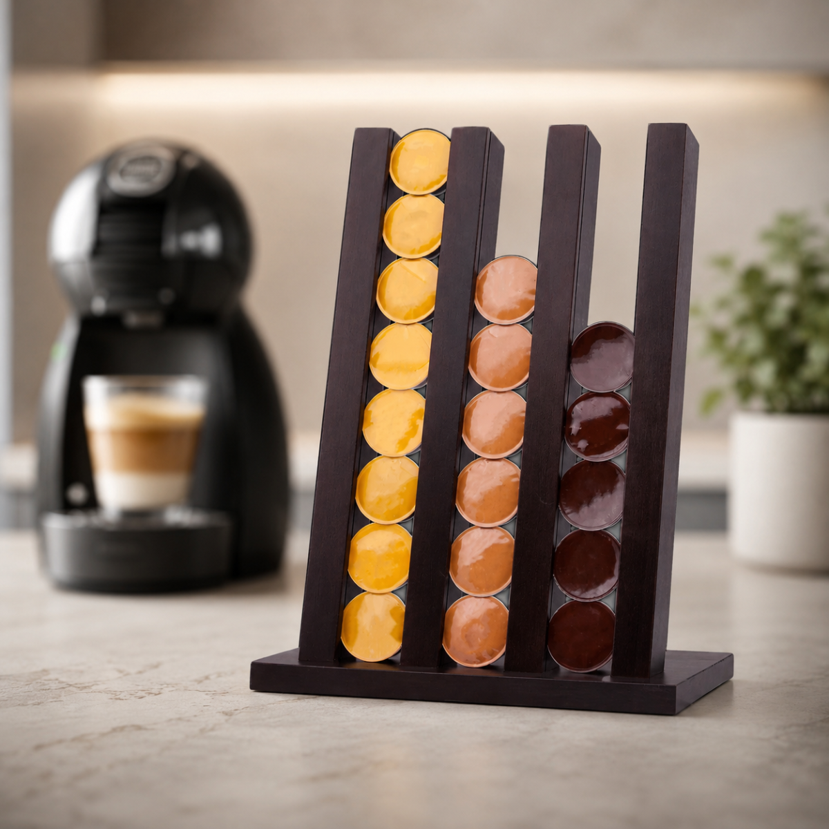 Kaffeekapsel-Ständer 44 x 31 x 20 cm aus lackiertem Buchenholz geeignet für Dolce Gusto Kapseln