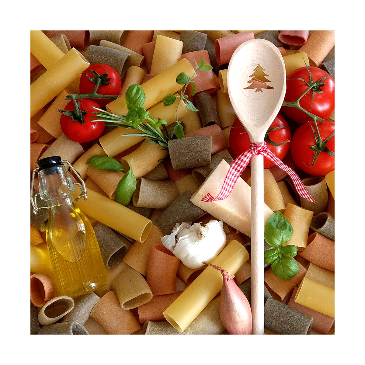 Kochlöffel, oval, mit Motiv Tannenbaum, aus Holz 30 cm