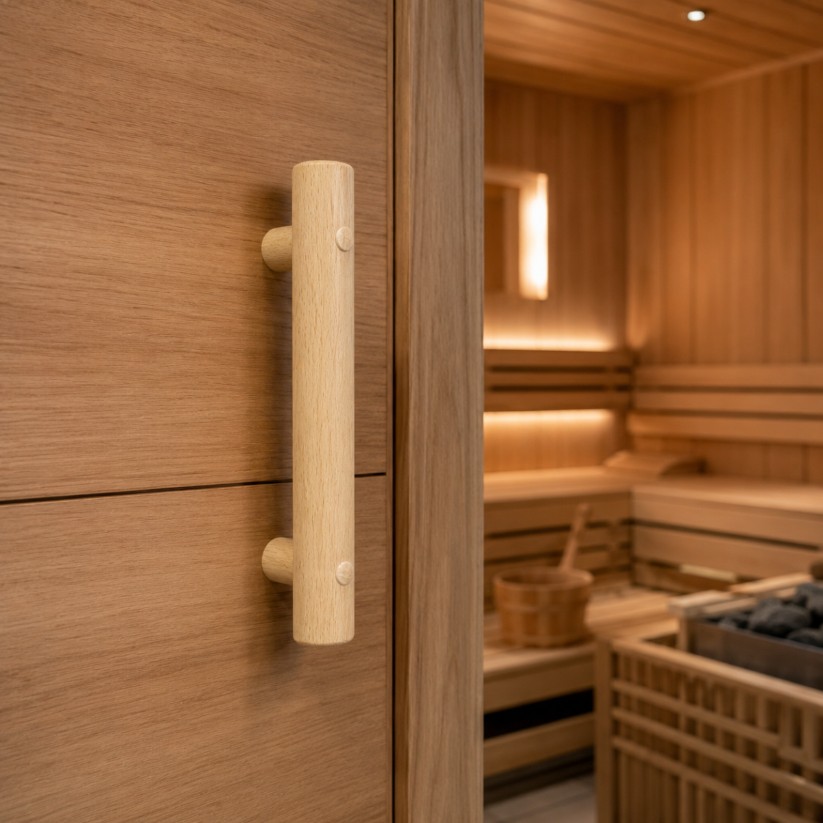 Türgriff aus lackiertem Rundholz 33 x 3,5 cm für Sauna & Wohnbereich