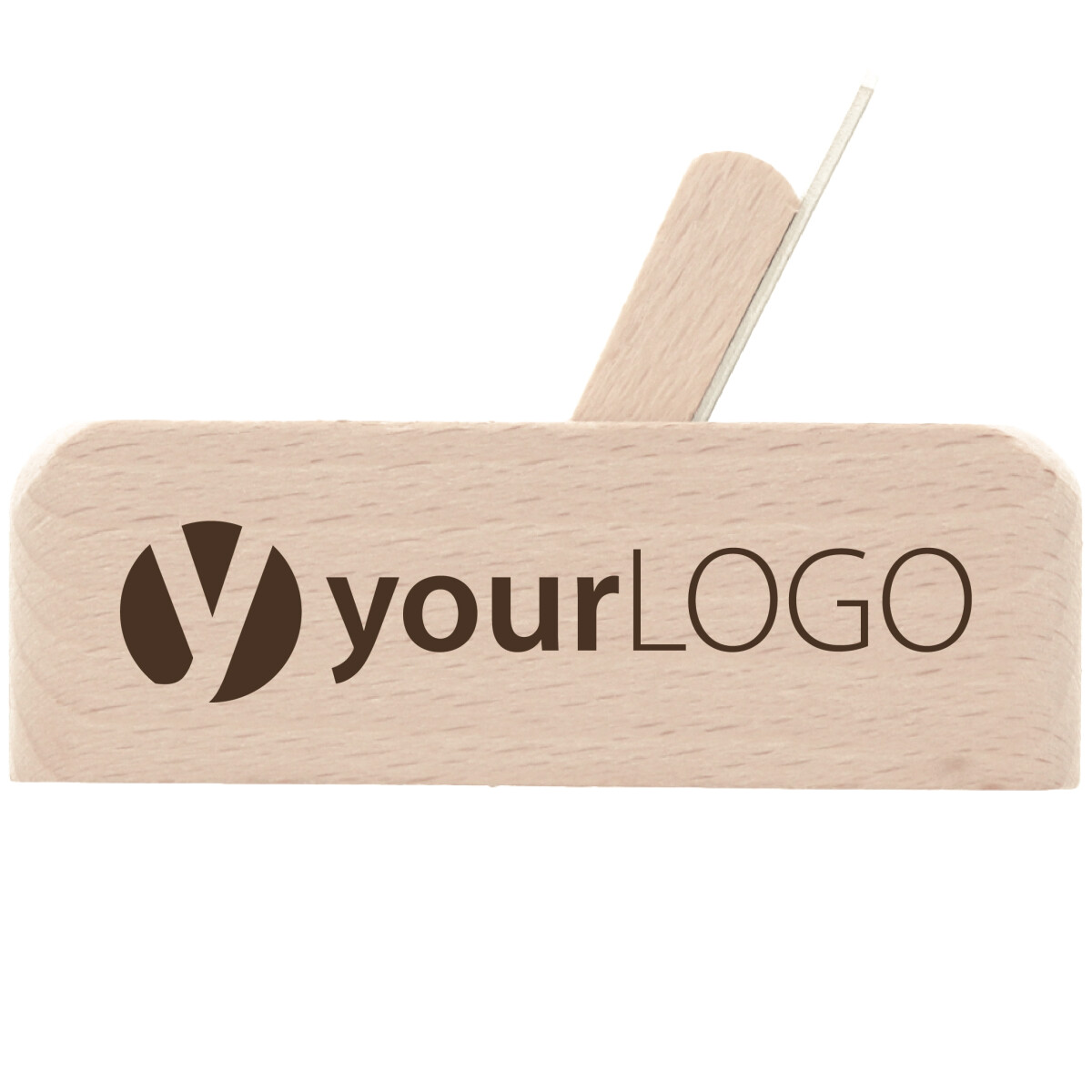 Werbeartikel Flaschenöffner Hobel mit einfarbigem Tampondruck bis 60 x 25 mm Handwerker-Werbegeschenk mit Logo