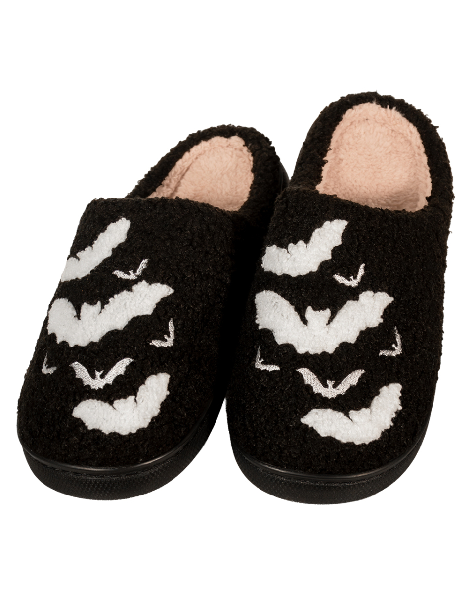 Flauschige Gothic Hausschuhe mit Fledermaus Motiv 42/43