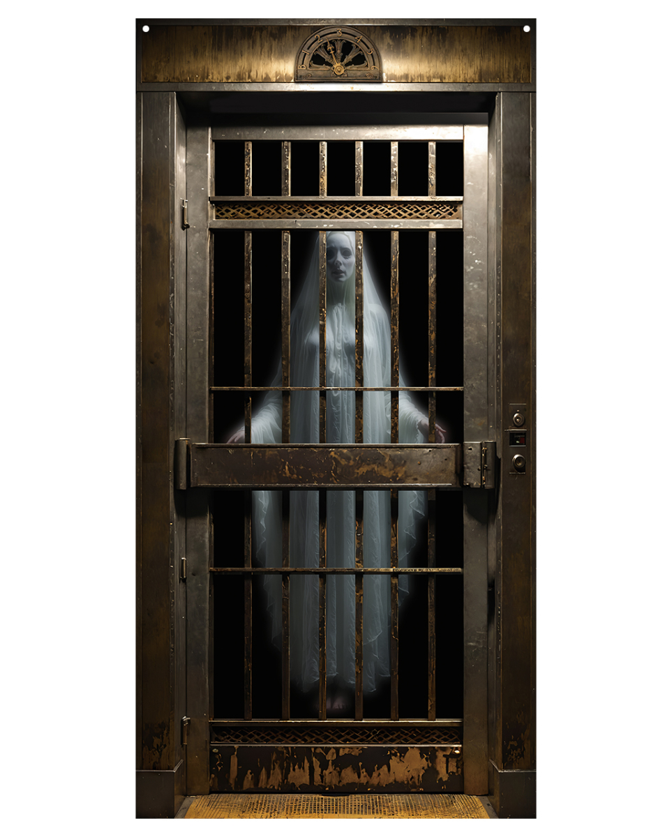 Geisterhaus Fahrstuhl Fake Tür & Wanddeko 98x200cm