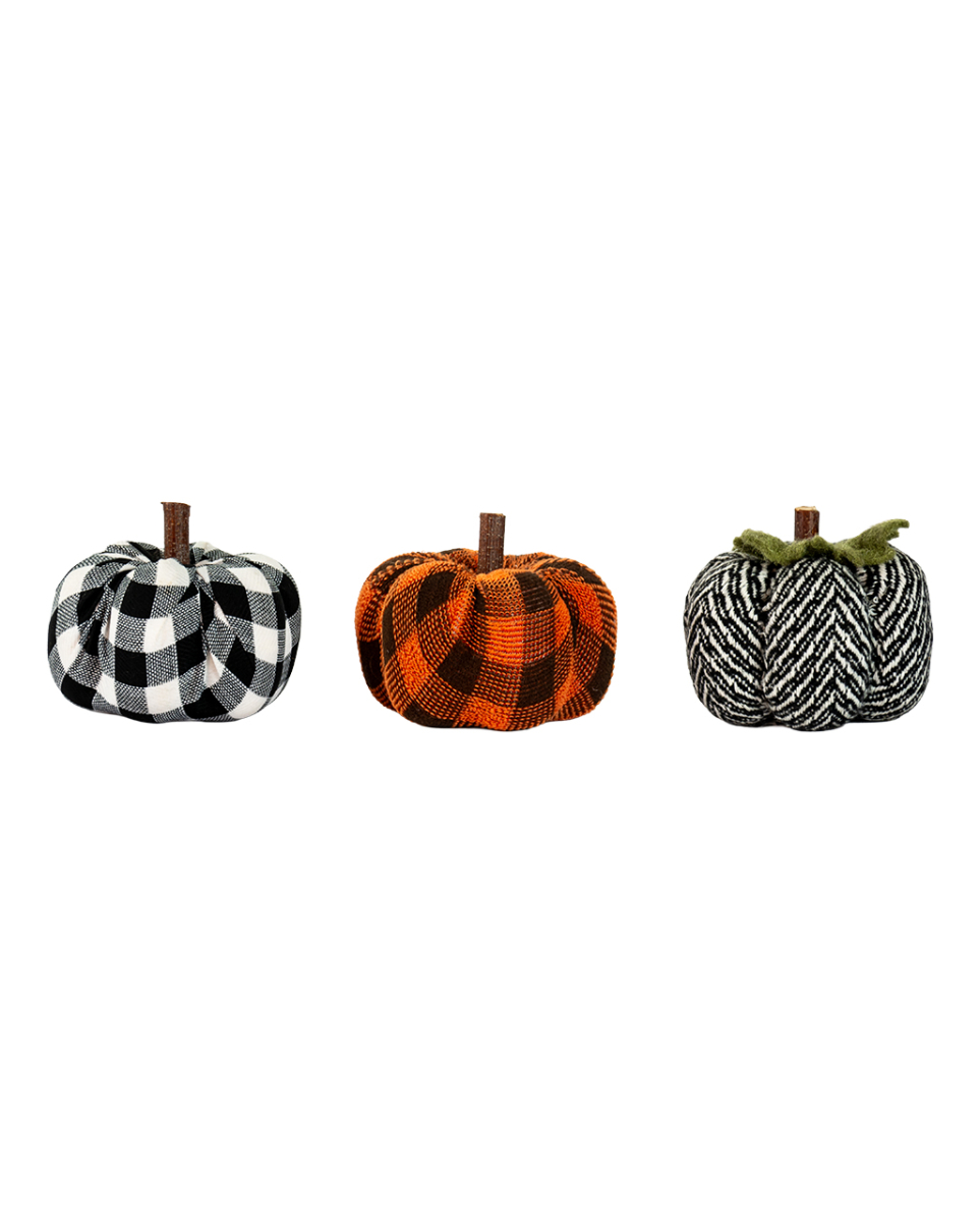 Gemusterte Stoffkürbisse als Deko 3er-Set 9x6cm