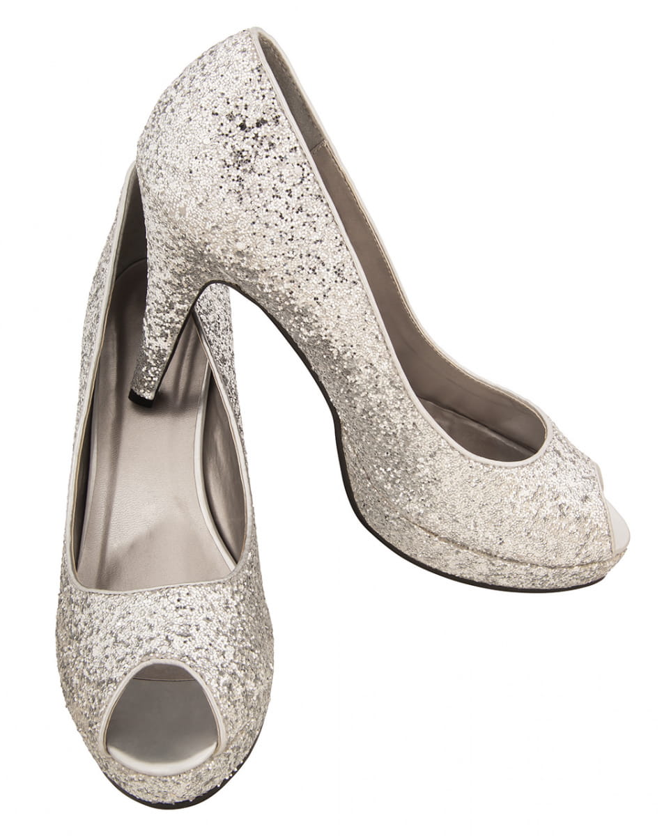 Glitter Peep Toe Pumps silber S