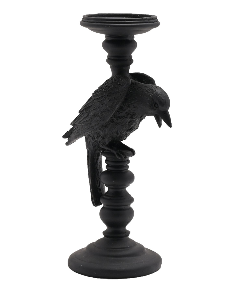 Gothic Kerzenhalter mit schwarzer Krähe 29cm