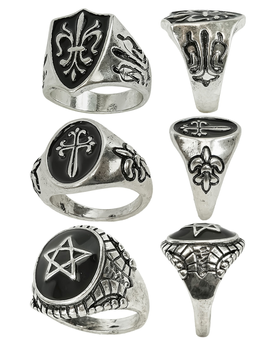 Gothic Ringe als Kostümschmuck 3er-Set
