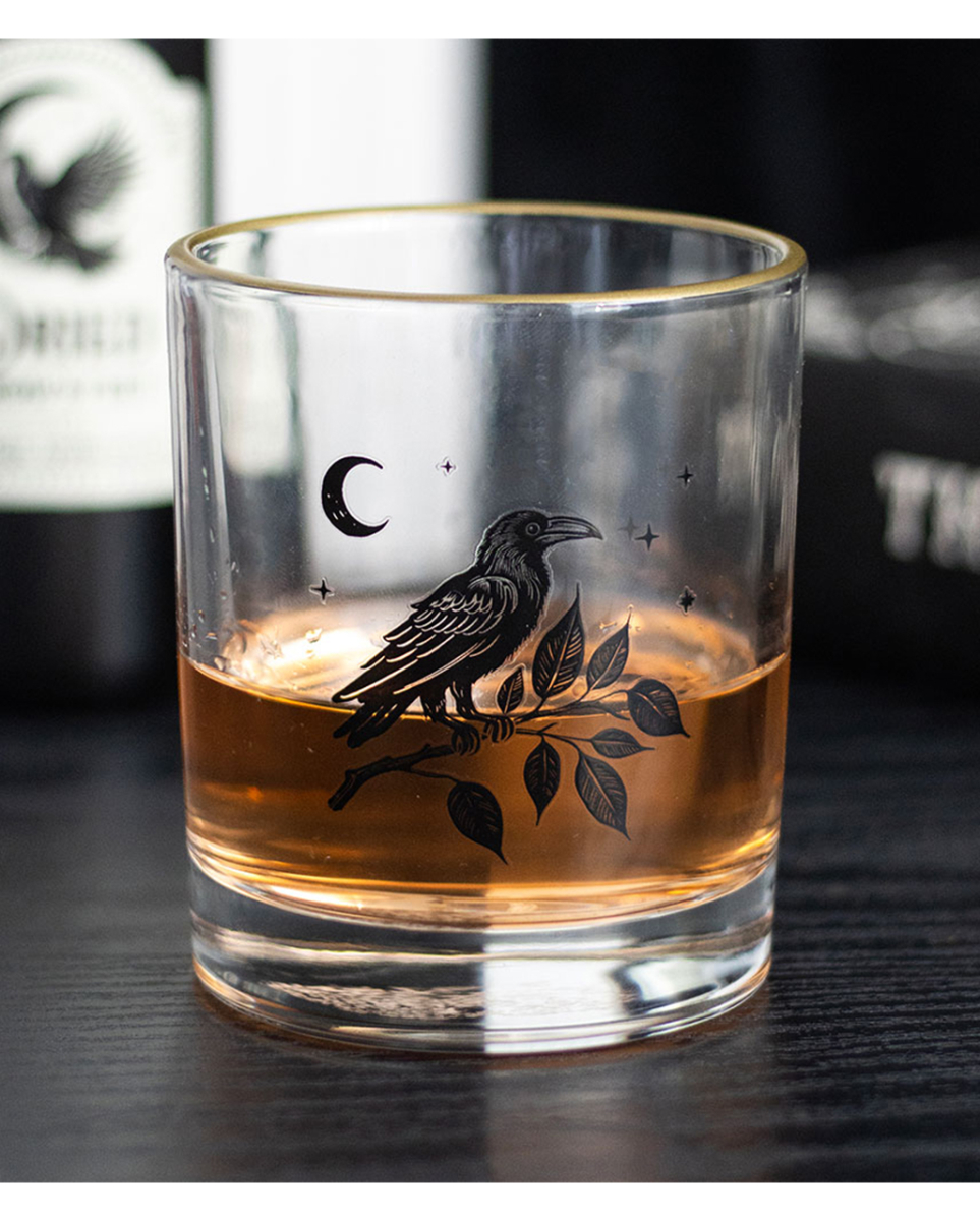 Gothic Trinkglas mit sitzendem Raben 350ml