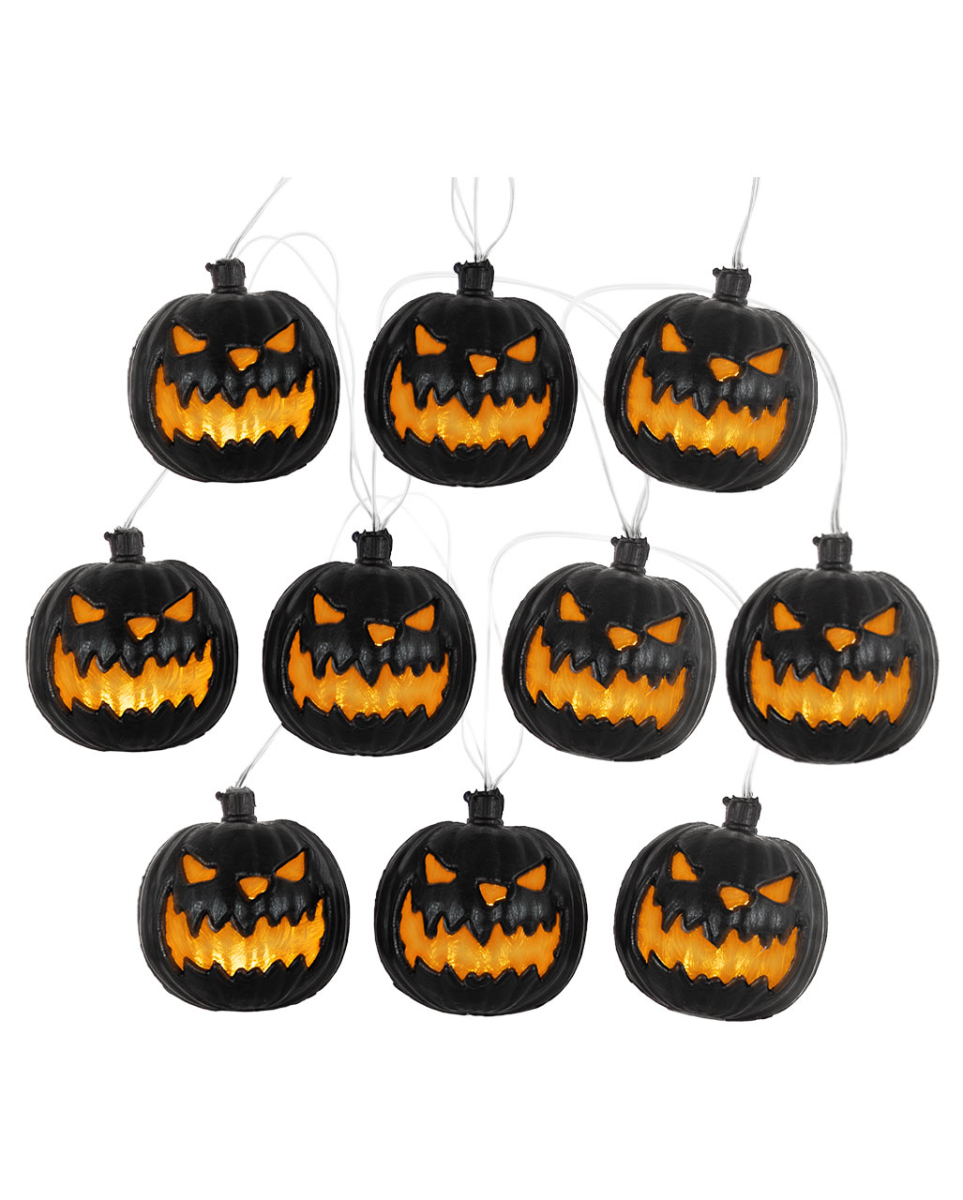 Halloween Lichterkette mit schwarzen Kürbissen 230cm
