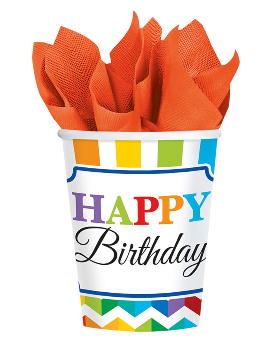 Happy Birthday Rainbow Pappbecher 8 St.