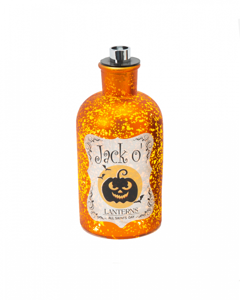 Jack O'Lanterns Quecksilberglas Dekoflasche mit LED 18 cm
