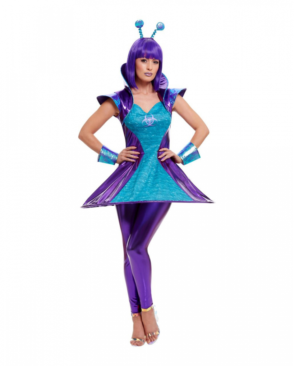 Lila Metallic Alien Damenkostüm M