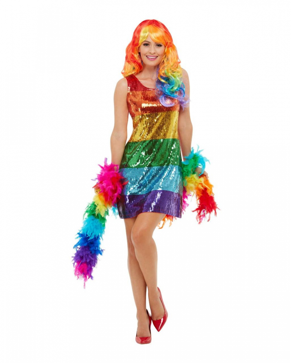 Regenbogen Pailletten Glitter Kleid M