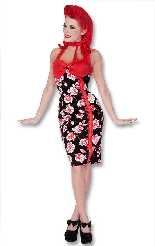 Rosen Kleid schwarz-rot S / 36