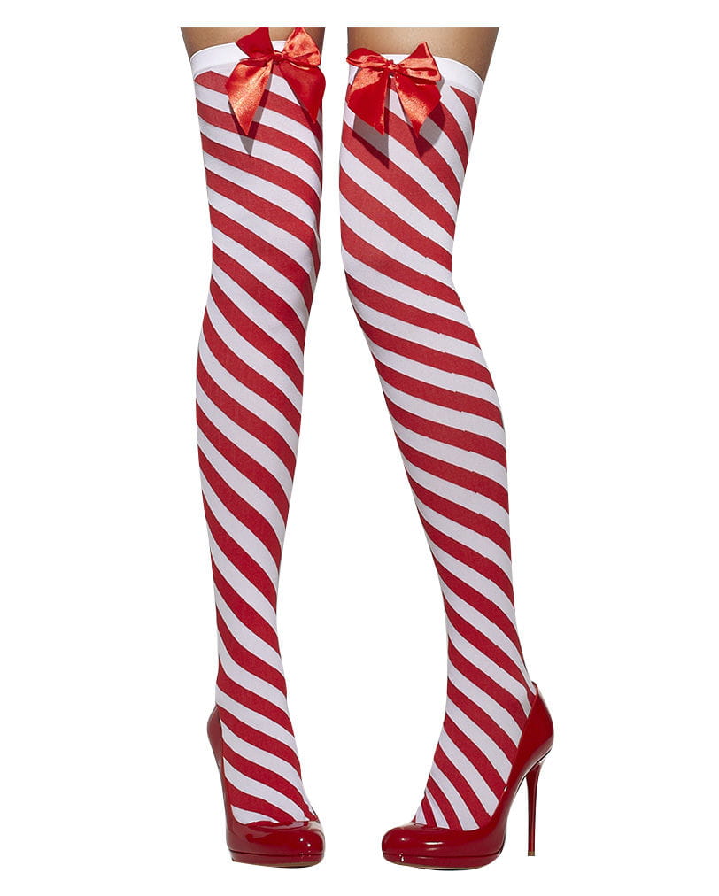 Overknees rot-weiß