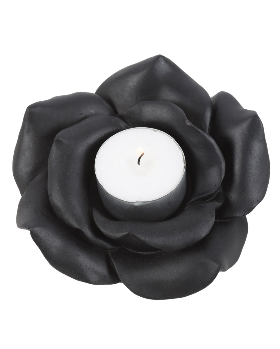 Schwarze Rose als Gothic-Teelichhalter 11cm