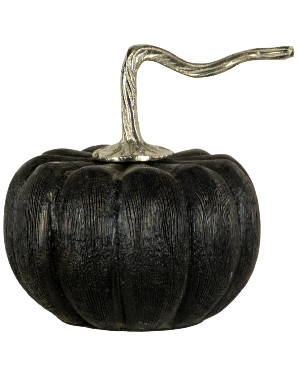 Schwarzer Kürbis aus Holz im Vintage Look 15cm