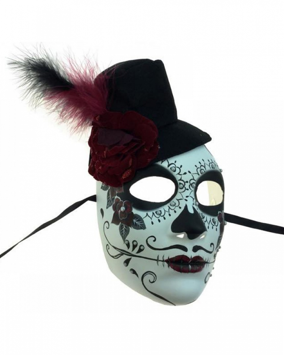Sugar Skull Maske mit Mini Zylinder