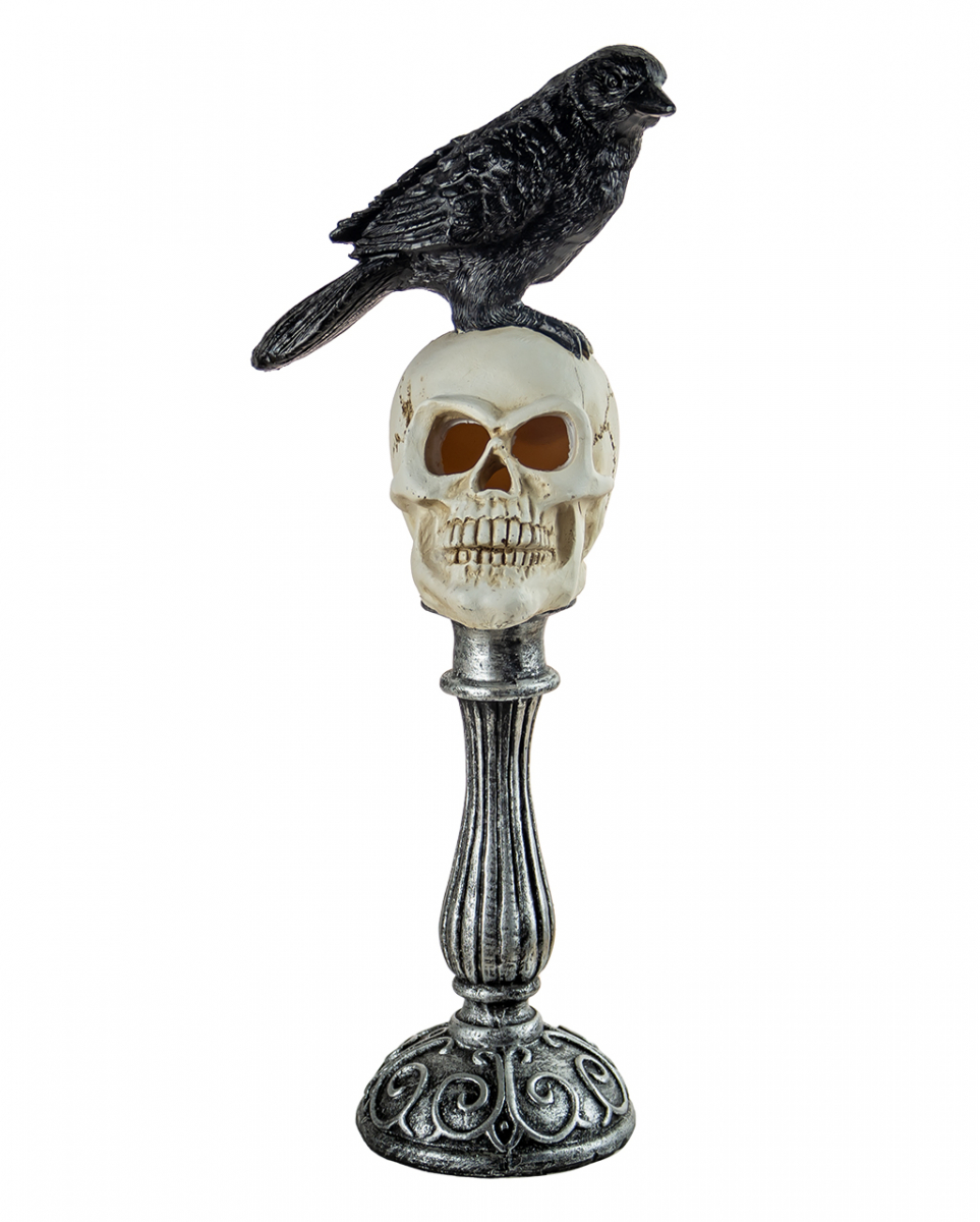 Totenkopf Büste mit Rabe & LED Beleuchtung 31cm