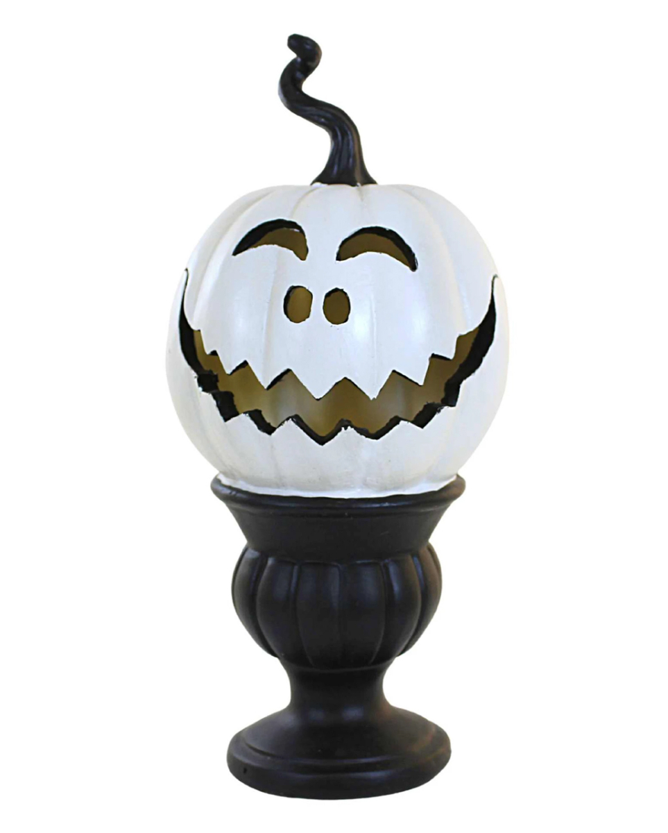 Weißer Kürbis & Gothic Podest mit LED 27cm