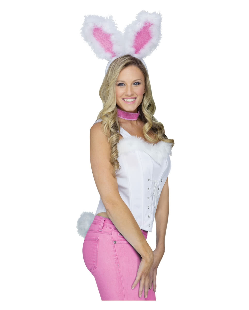 Sexy Bunny Set weiß-rosa  Hasen Kostümzubehör