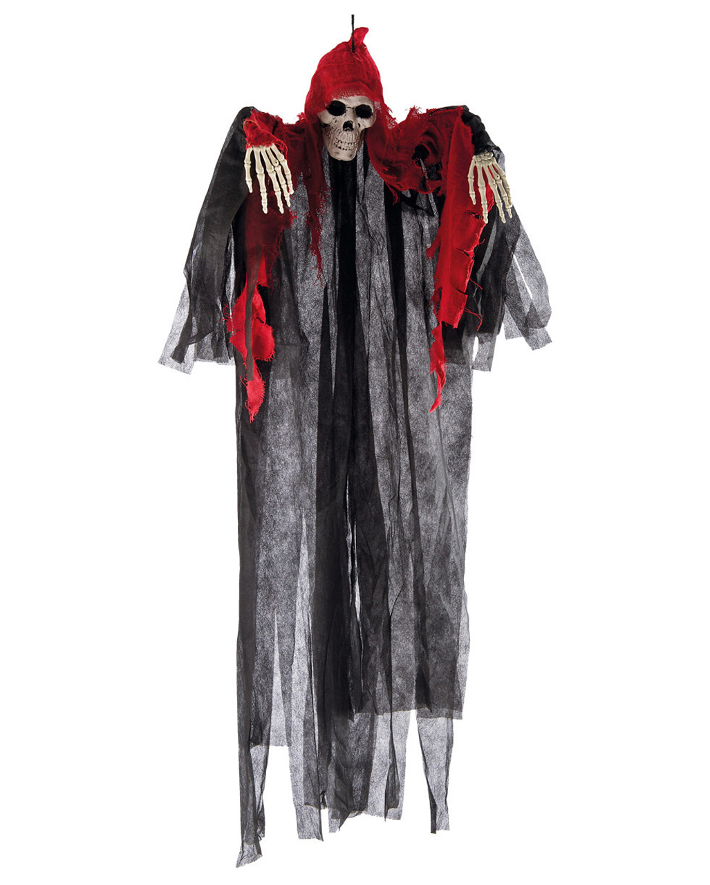 Skelett Geist Hängefigur mit Rot-Schwarzer Kutte 120cm