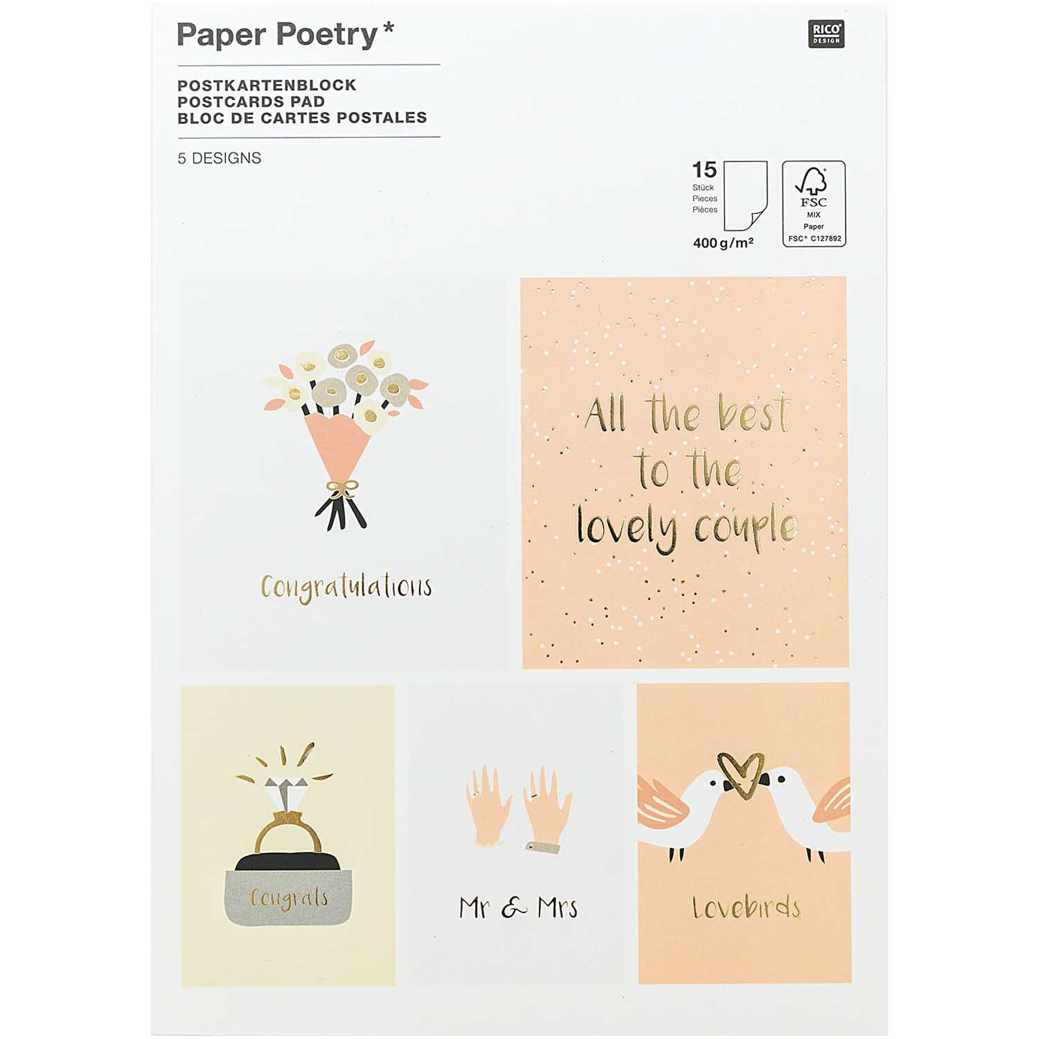 Rico Design Paper Poetry Postkartenblock Hochzeit 15 Karten